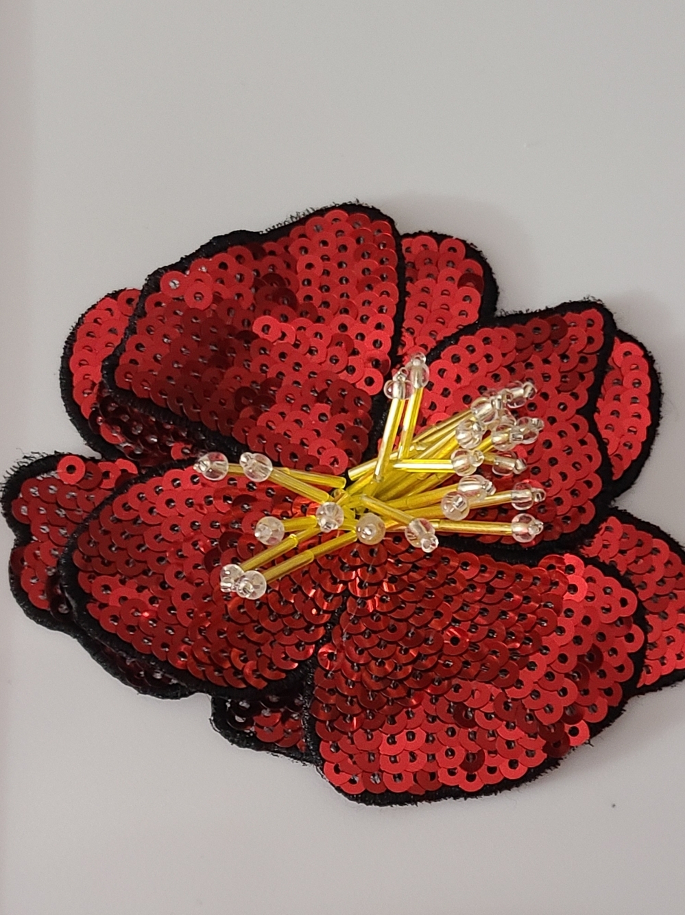 3D Hibiscus Beaded Appliqued Flower Sew On Patch Sequins Tropical Red Yellow New